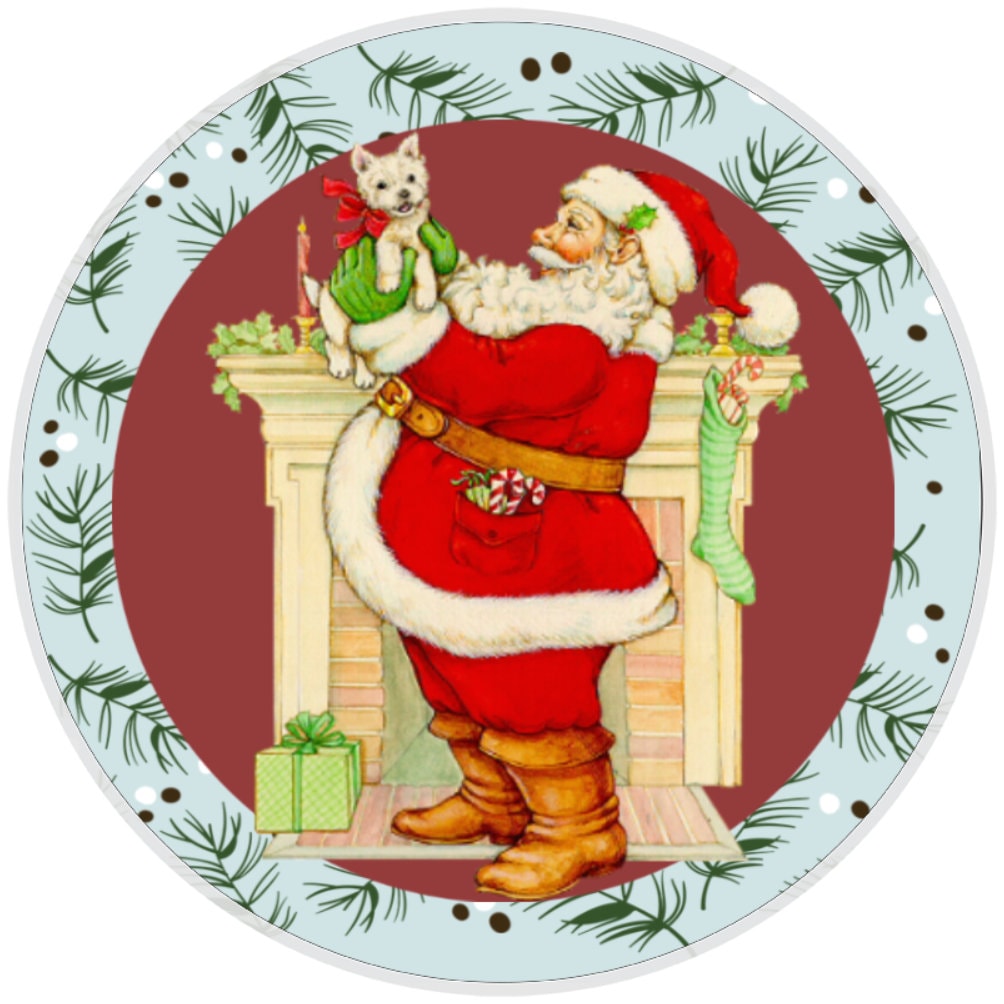 Santa Dog Sign, Wreath Sign, Home Decor