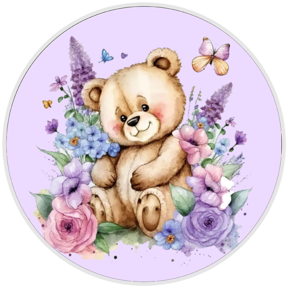 10 Lavender Wildflower Teddy Bear Sign, Wreath Sign, Home Decor
