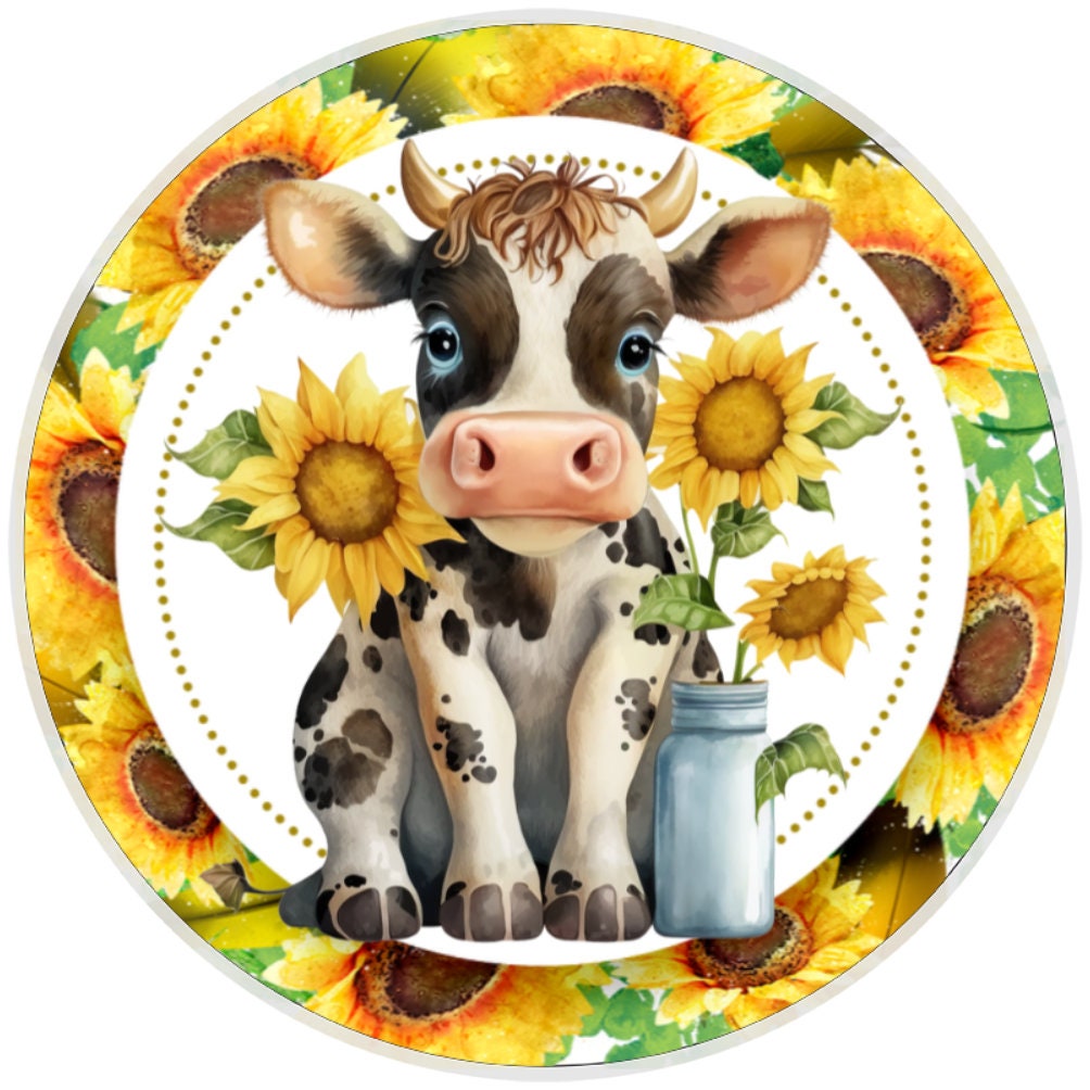 10 Cow Sunflower Country Sign, Wreath Sign, Home Decor, Metal Sign, The Ritzy Cactus