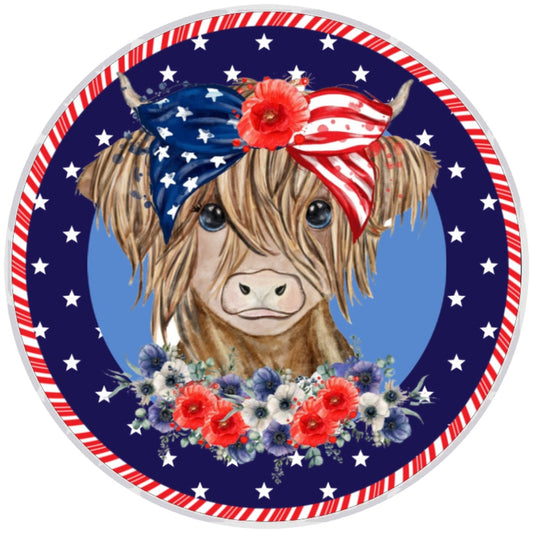 10 Patriotic Highland Cow Floral Sign, Wreath Sign, Home Decor