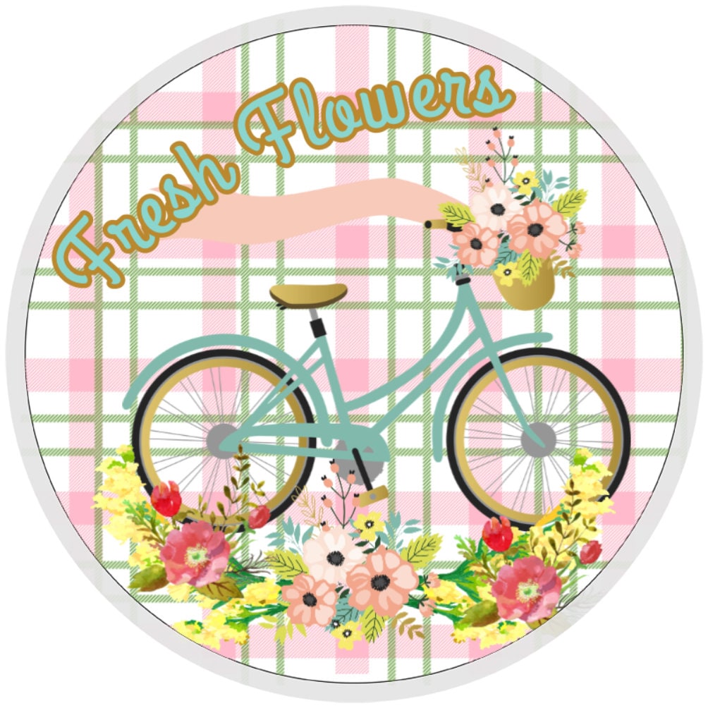 10 Fresh Flowers Bicycle Sign , Wreath Sign, Home Decor