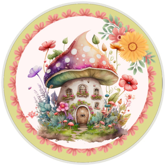10 Floral Mushroom Cottage Sign, Wreath Sign, Home Decor