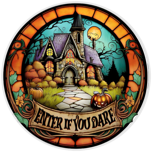 10 Stained Glass Look Haunted House Sign, Metal Wreath Sign, Home Decor