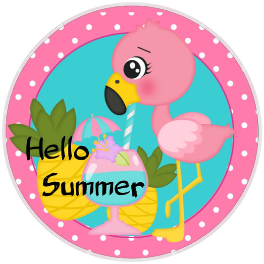 10 Hello Summer Flamingo Pineapple  Sign, Wreath Sign, Home Decor