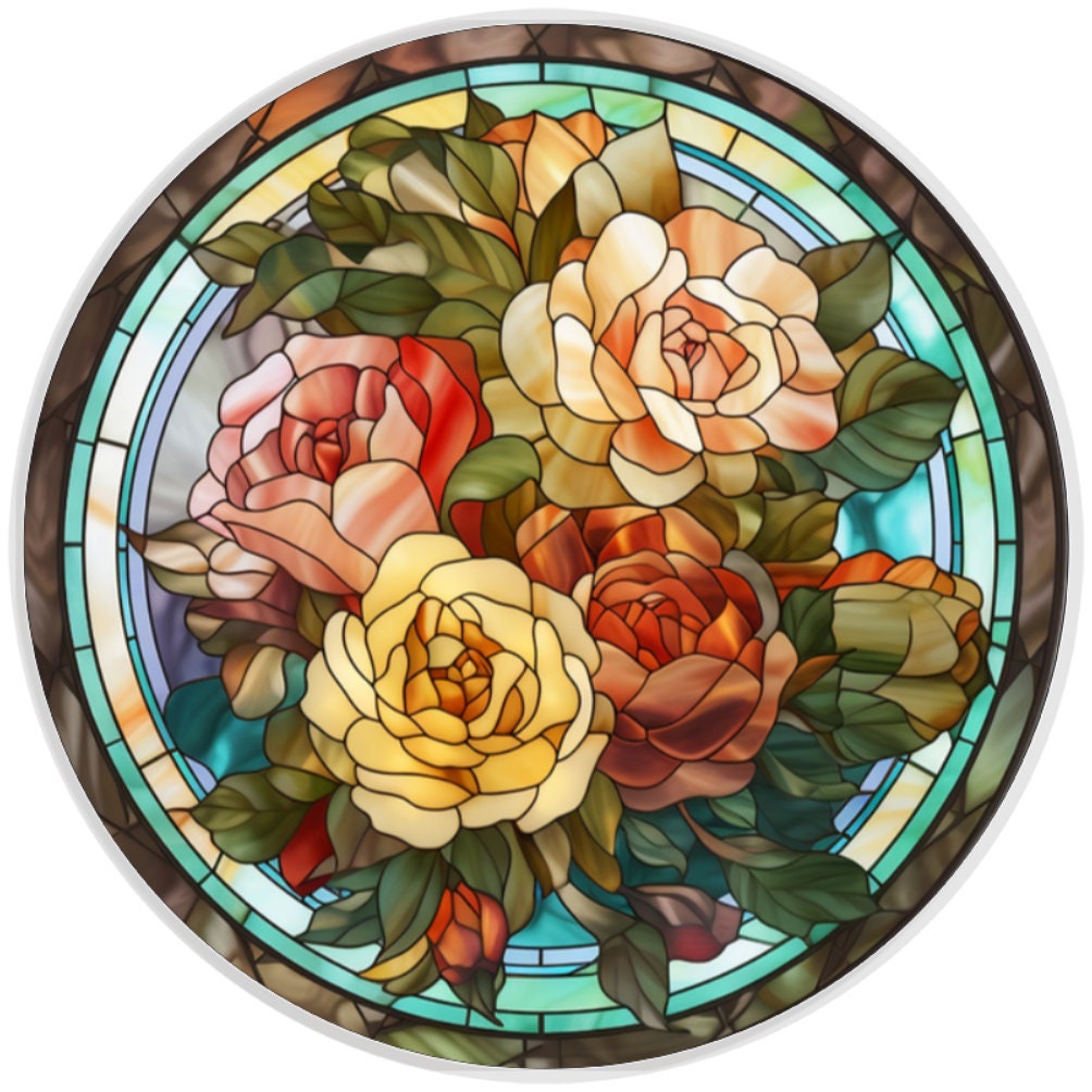 10 Stained Glass Look Multicolor Flowers Wreath  Sign, Wreath Sign, Home Decor, Metal Sign, The Ritzy Cactus