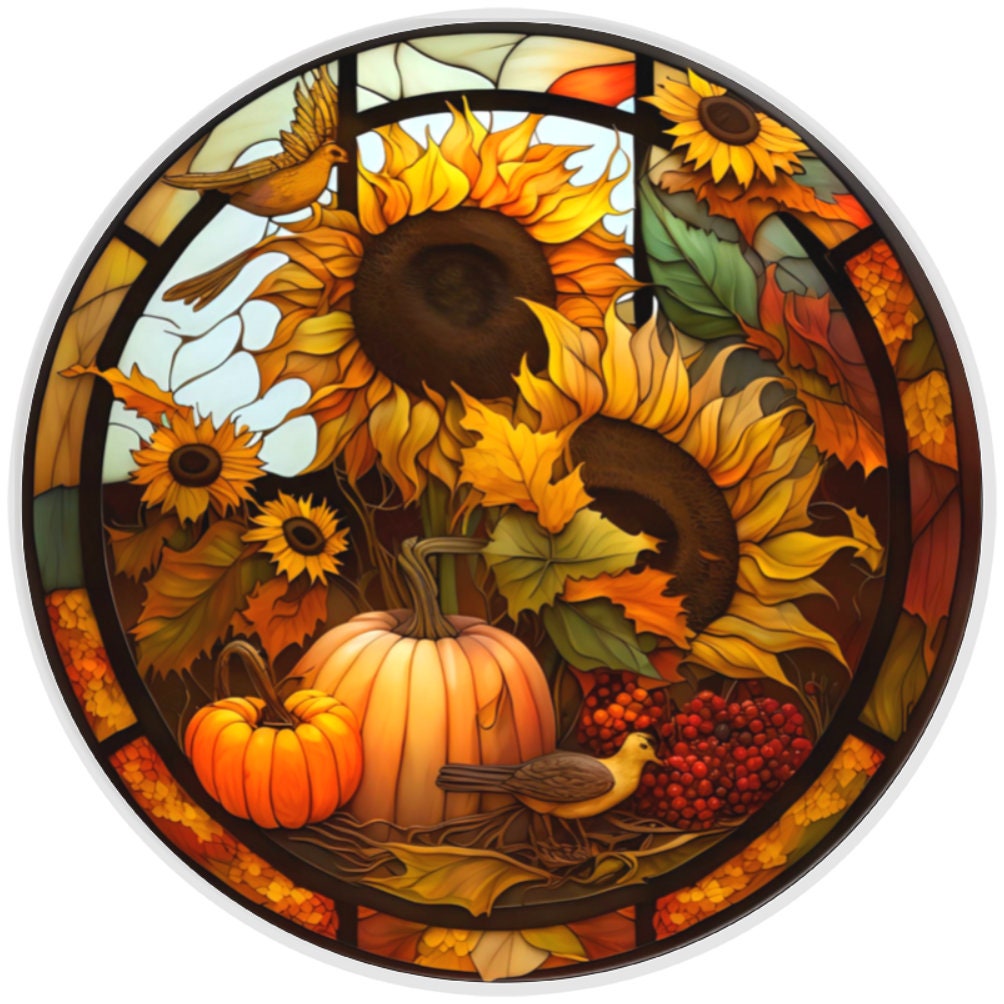 10 Fall Pumpkin Stained Glass Look Sign, Metal Wreath Sign, Home Decor