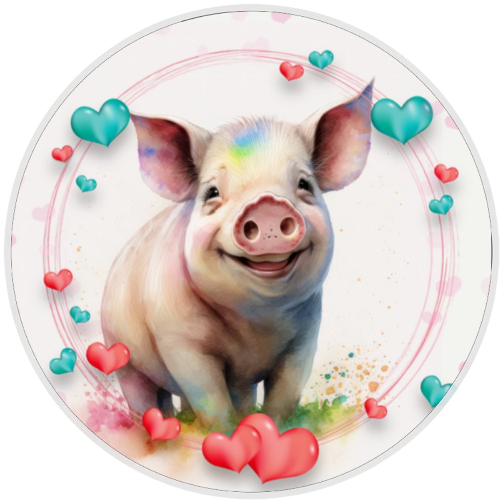 10 Watercolor Pig Heart sign, Wreath Sign, Home Decor
