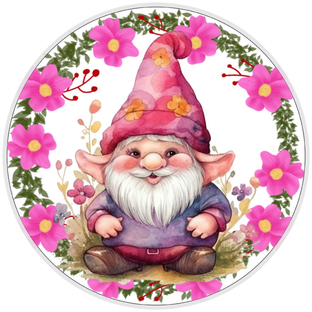 10 Pink Floral Gnome Sign, Wreath Sign, Home Decor