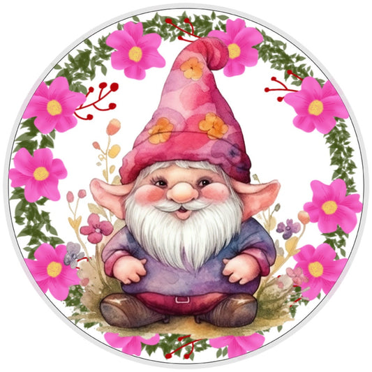 10 Pink Floral Gnome Sign, Wreath Sign, Home Decor