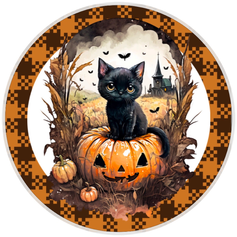 10 Spooky Black Cat Sign, Halloween Wreath Sign, Home Decor