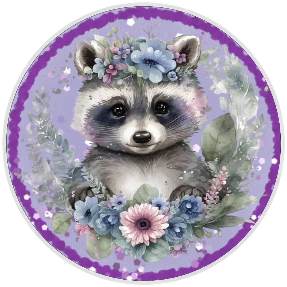 10 Floral Raccoon Wreath Sign, Wreath Sign, Home Decor, Metal Sign, The Ritzy Cactus