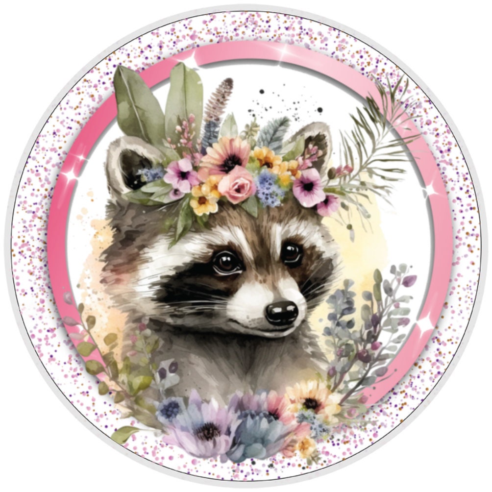 10 Floral  Indian Raccoon Wreath Sign, Wreath Sign, Home Decor, Metal Sign, The Ritzy Cactus