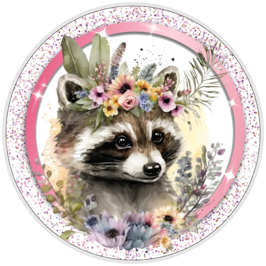10 Floral  Indian Raccoon Wreath Sign, Wreath Sign, Home Decor, Metal Sign, The Ritzy Cactus
