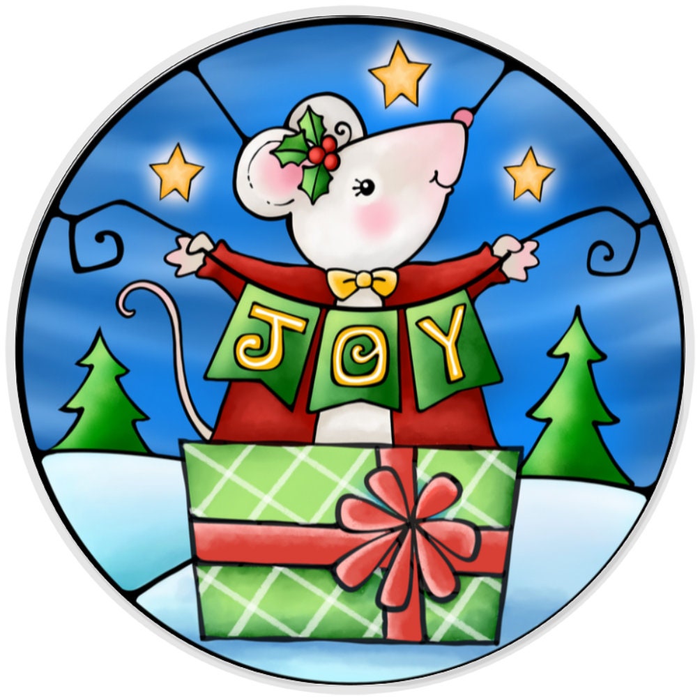 10 Joy Mouse Stained Glass Look Metal Sign, Wreath Sign, Home Decor