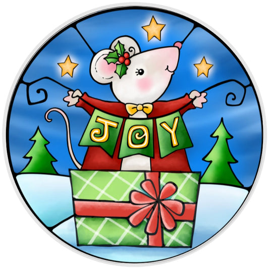 10 Joy Mouse Stained Glass Look Metal Sign, Wreath Sign, Home Decor