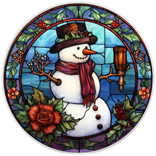 10 Snowman Stained Glass Look Wreath Sign, Metal Wreath Sign, Home Decor