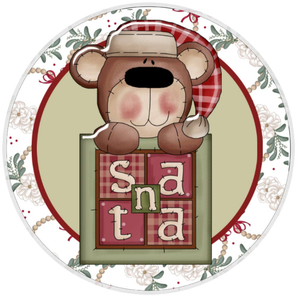 10 Santa Bear Christmas Sign, Wreath Sign, Home Decor, The Ritzy Cactus, Gift