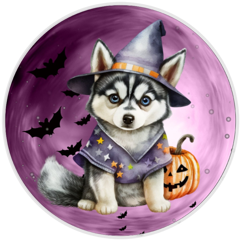 10 Husky Dog Witch Halloween Sign, Wreath Sign, Home Decor