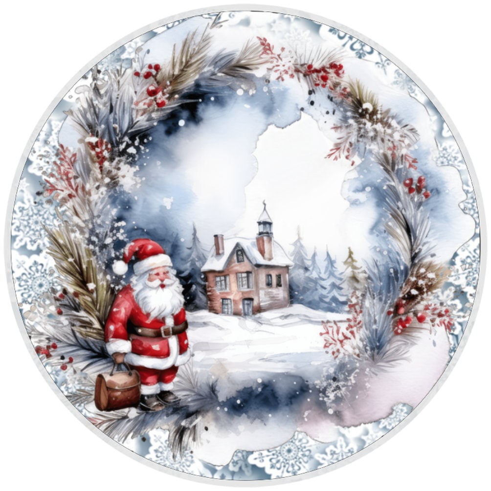 10 Santa House Christmas Sign, Metal Wreath Sign, Home Decor