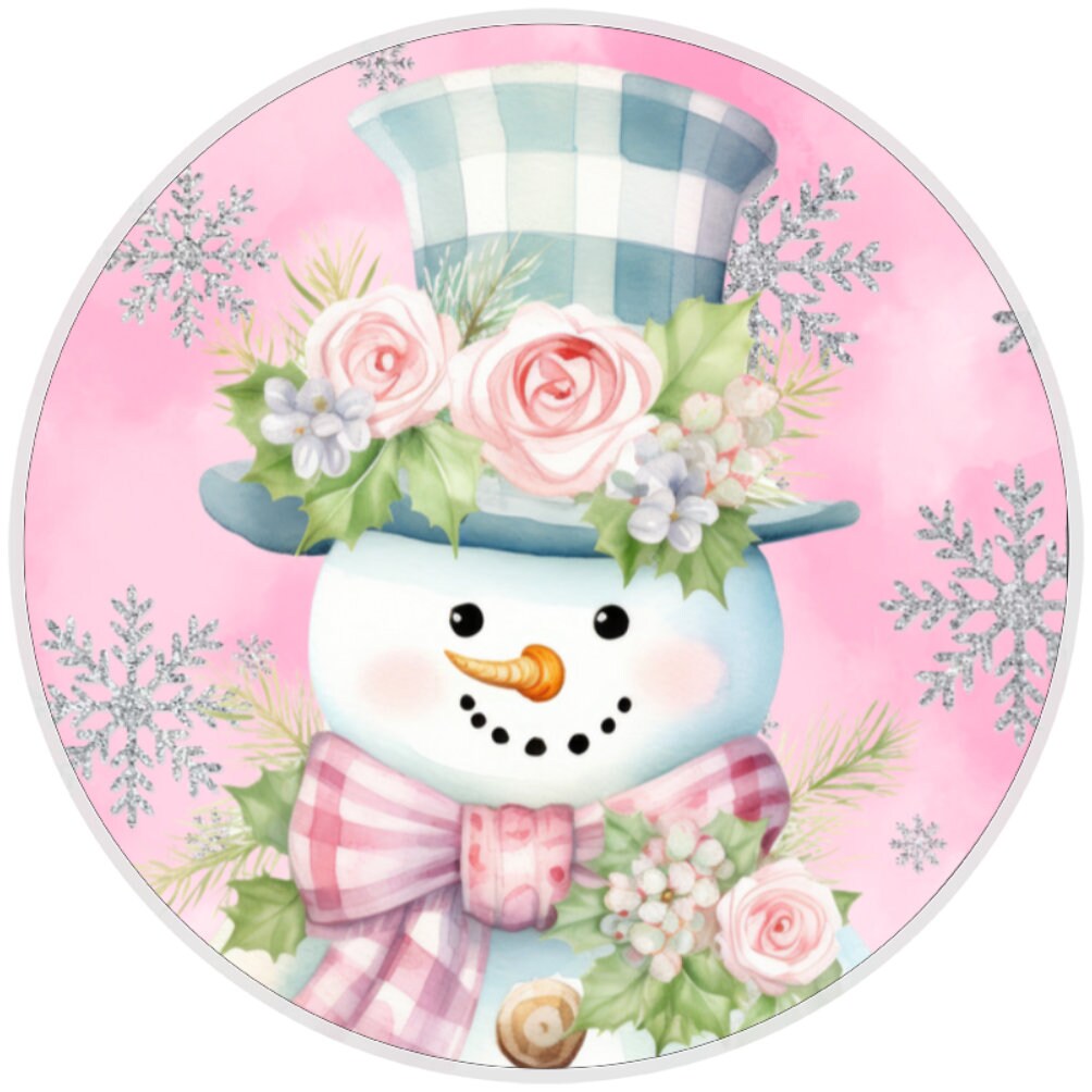 10 Pink Snowman Winter Sign, Wreath Sign, Home Decor