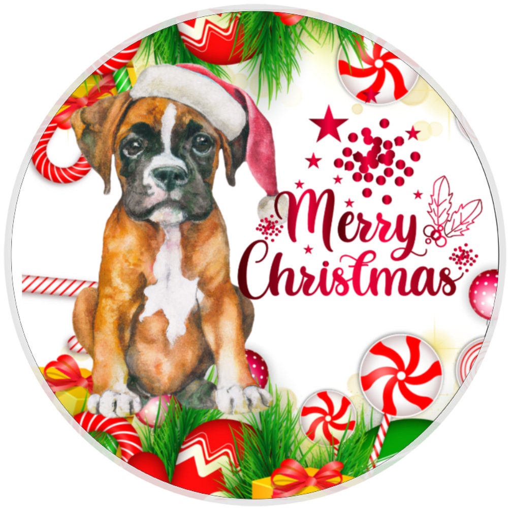 10 Christmas Boxer Dog Sign, Metal Wreath Sign, Home Decor