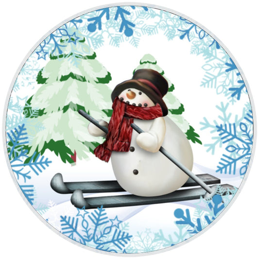 10 Skiing Snowman Sign, Wreath Metal Sign, Home Decor