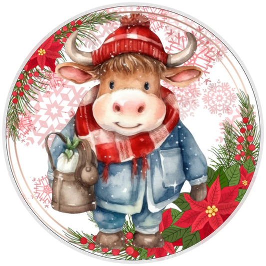 10 Highland Cow Winter  Sign, Metal Wreath Sign, Home Decor