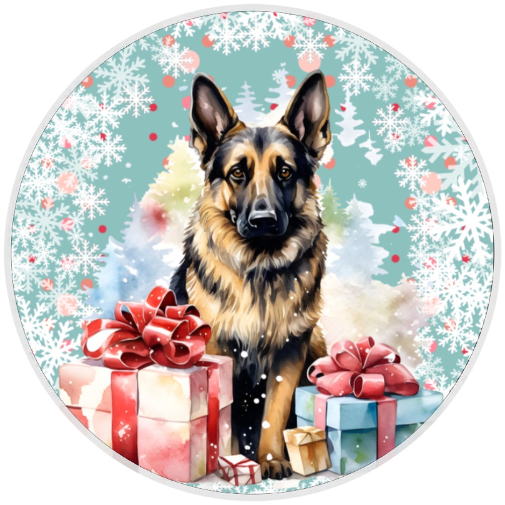 10 Christmas German Shepard Dog Sign, Metal Wreath Sign, Home Decor