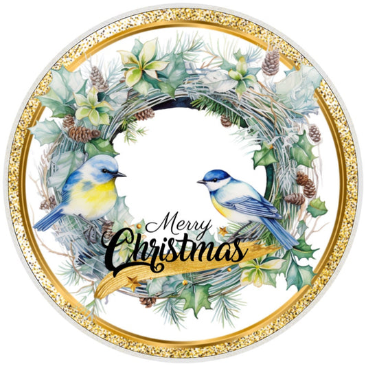 10 Blue Bird Merry Christmas Sign, Metal Wreath Sign, Home Decor
