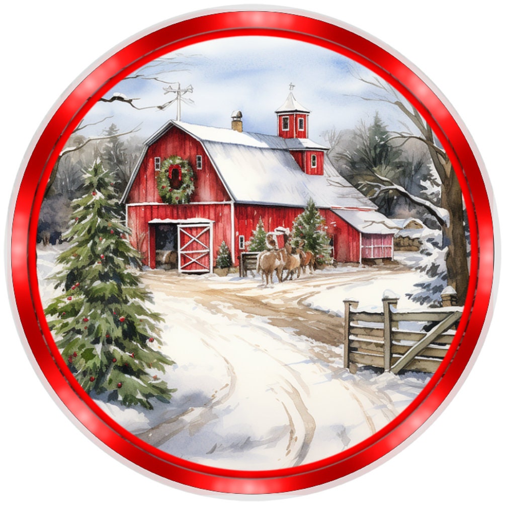 10 Country Barn Christmas  Sign, Metal Wreath Sign, Home Decor