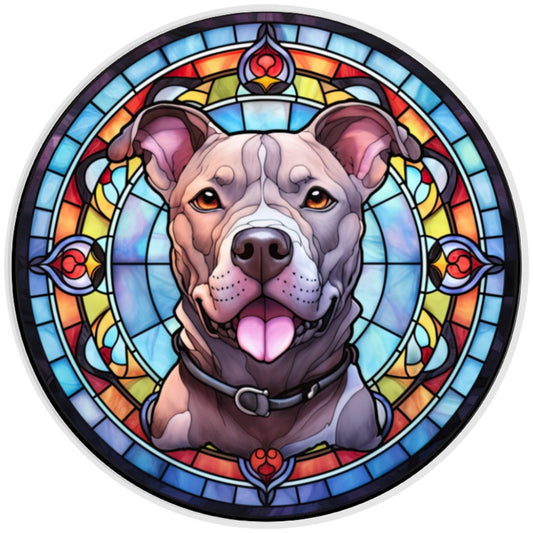 10 Laughing PitBull Stained Glass Look Sign, Metal Wreath Sign, Home Decor
