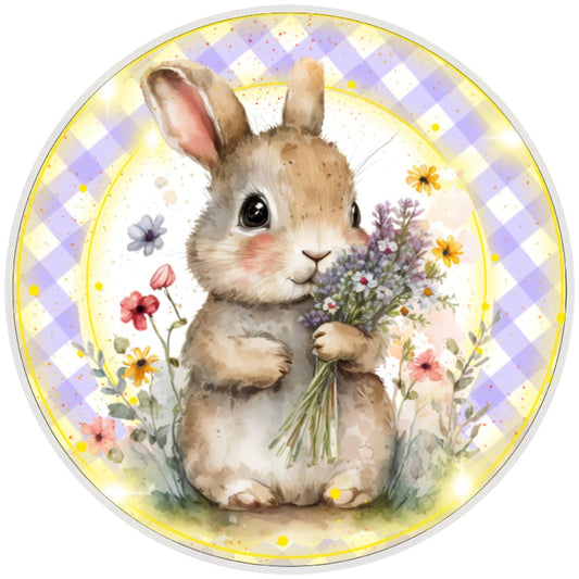 10 Checkered Bunny Sign, Metal Wreath Sign, Home Decor
