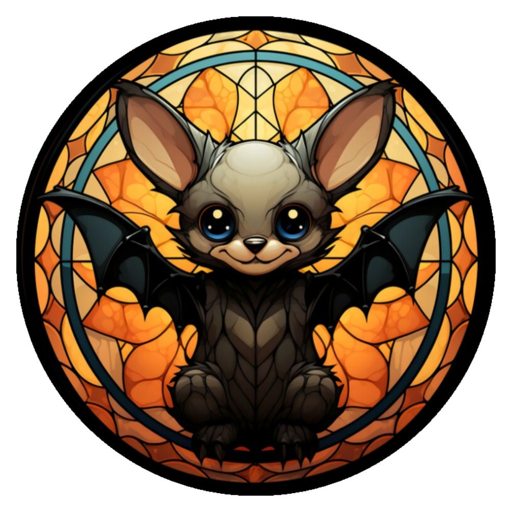 10 “ Stained Glass Look Cute Halloween Bat Sign, Metal Wreath Sign,Home Decor