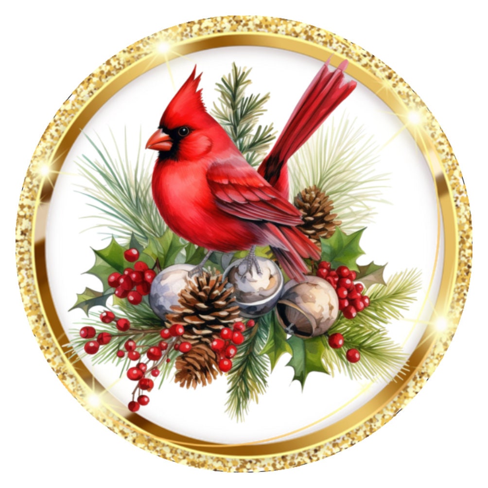 10 Cardinal Gold Holiday Sign, Wreath Sign, Home Decor