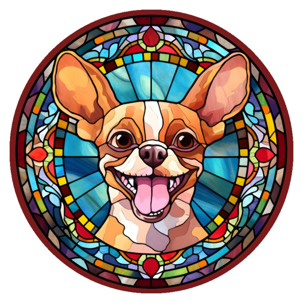 10 Chihuahua Laughing Stained Glass Look Sign, Metal Wreath Sign, Home Decor