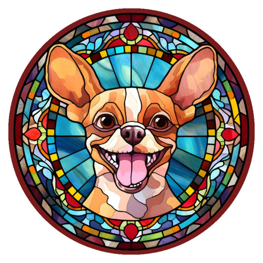 10 Chihuahua Laughing Stained Glass Look Sign, Metal Wreath Sign, Home Decor