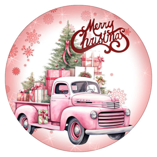 10 Pink Vintage Truck Merry Christmas  sign, Wreath Sign, Home Decor