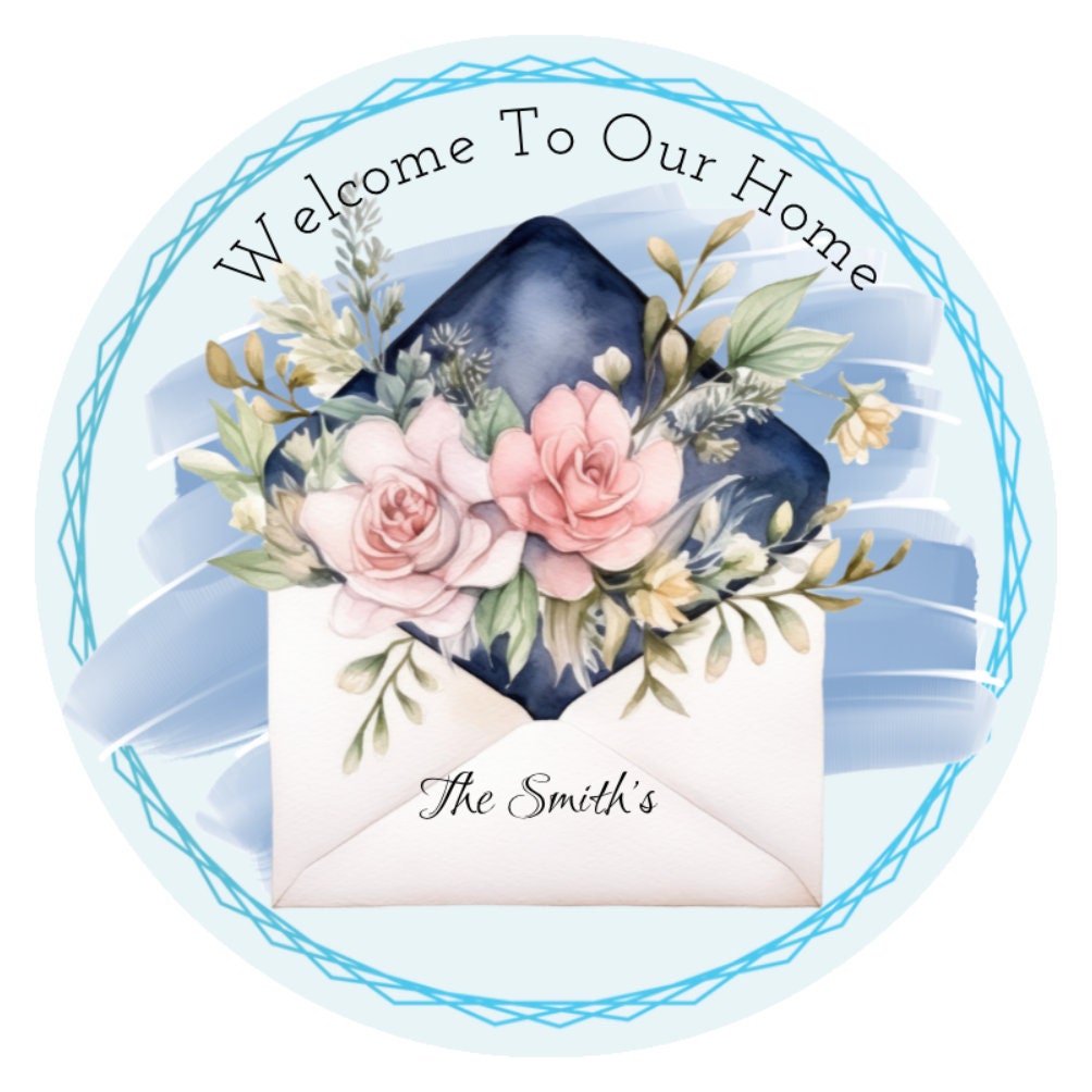 10” Personalized Welcome Blue Sign, Metal Sign, Wreath Sign, Home Decor