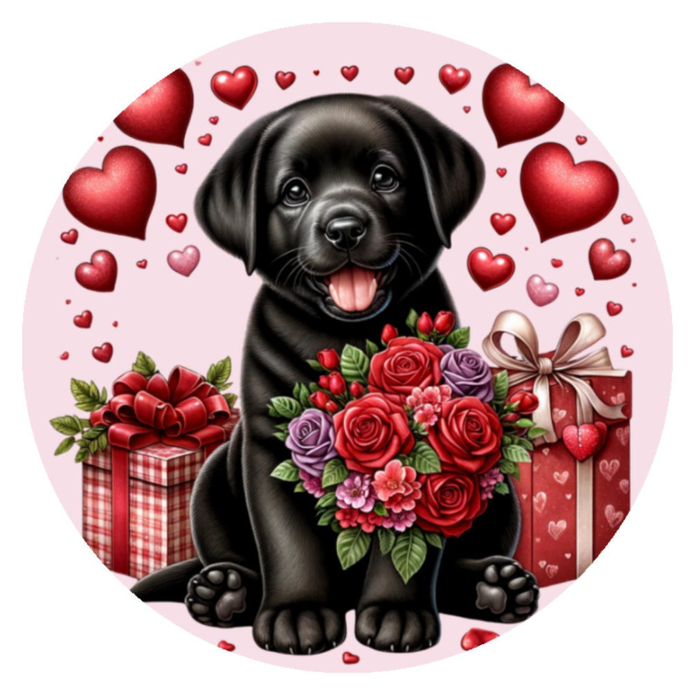 10 Black Labrador Happy Valentine Sign, Wreath Sign, Home Decor