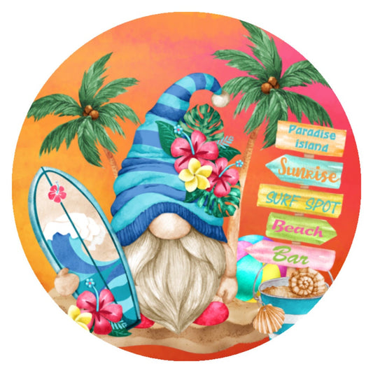 10 Summer Beach Gnome Wreath Sign, Wreath Sign, Home Decor, Metal Sign, The Ritzy Cactus