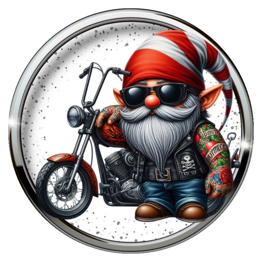 10 Gnome Biker Red Striped Sign, Metal Wreath Sign, Home Decor
