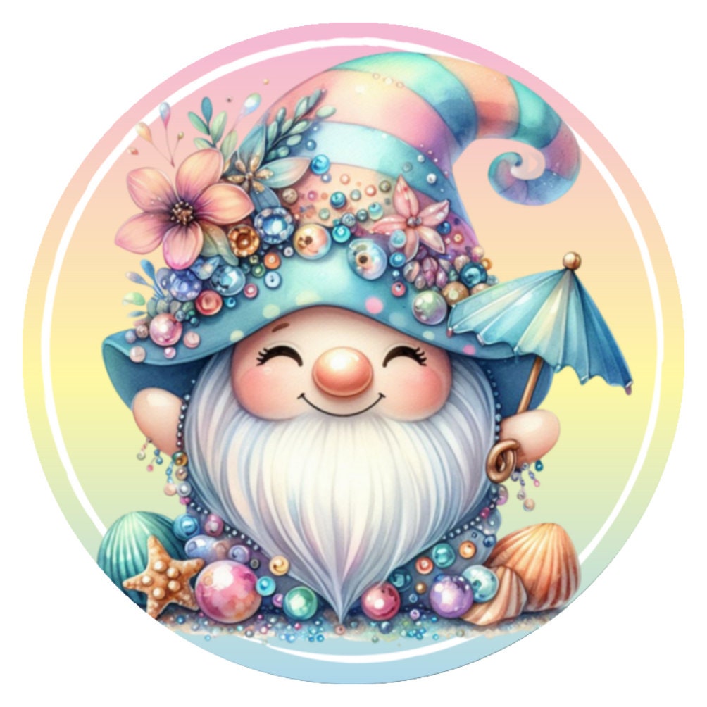 10 Rainbow Sea Gnome Wreath Sign, Wreath Sign, Home Decor, Metal Sign, The Ritzy Cactus
