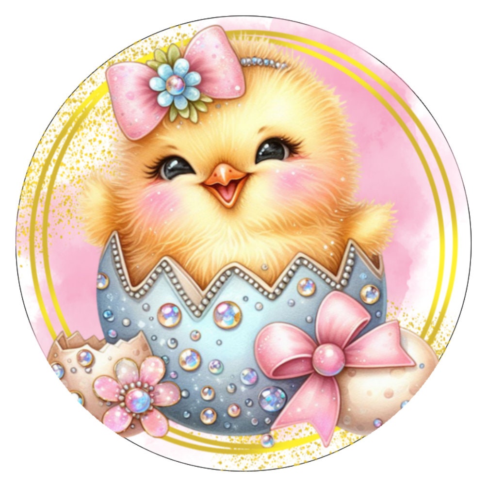 10 Easter Chick Bow Sign, Metal Wreath Sign, Home Decor, Gift
