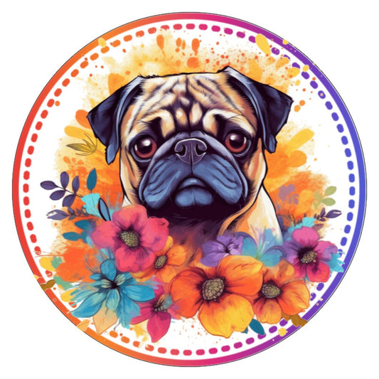 10 Pug Dog Summer Floral Sign, Wreath Sign, Home Decor