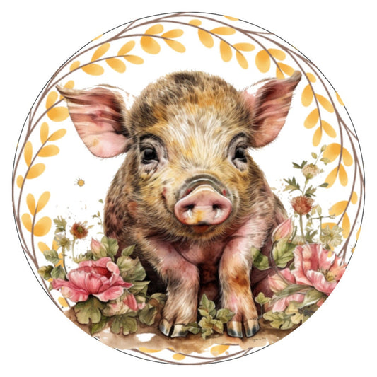 10 Golden Floral Pig Sign, Metal Wreath Sign, Home Decor