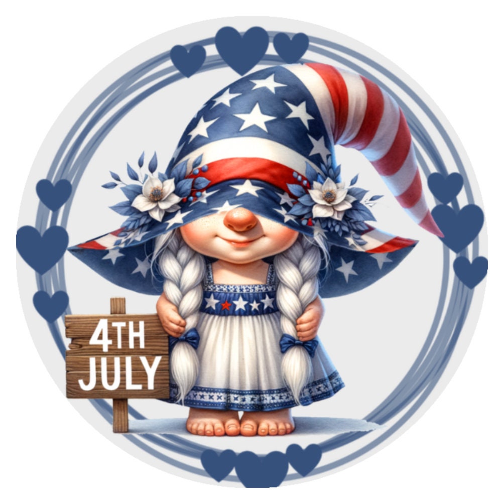 10 Patriotic Girl Gnome Heart Sign, Wreath Sign, Home Decor