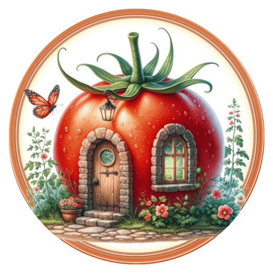10 Vegetable Fairy House Tomato Wreath Sign, Wreath Sign, Home Decor, Metal Sign, The Ritzy Cactus