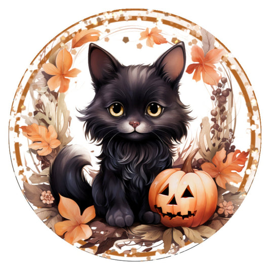 10 Cat Pumpkin Floral Halloween  Sign, Wreath Sign, Metal Sign, Home Decor