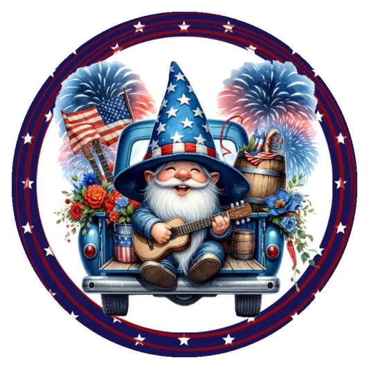 10 Patriotic Gnome Firework Truck Sign, Wreath Sign, Home Decor