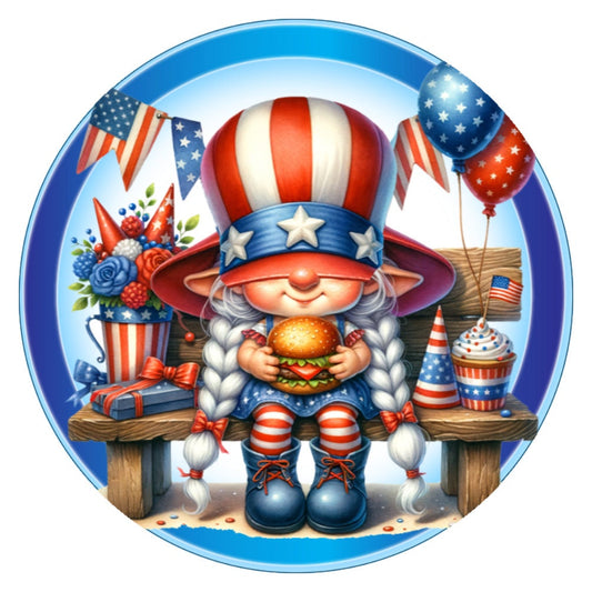 10 Patriotic Girl Gnome Hamburger Sign, Wreath Sign, Home Decor